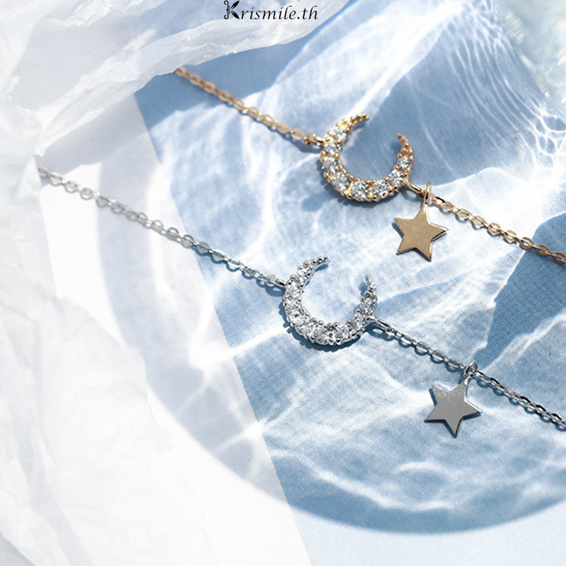 COD-ในไทย Niche Diamond Moon Pendant สร้อยข้อมือผู้หญิงที่เรียบง่าย-Kri
