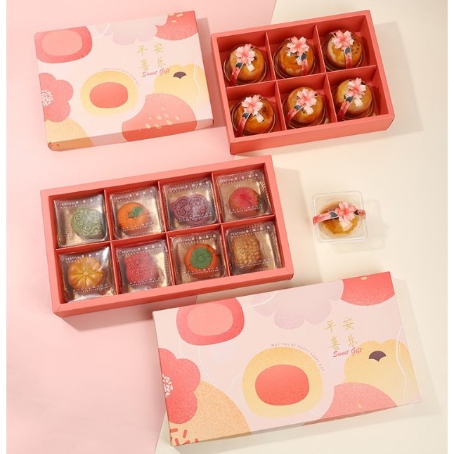 กล่องเค้ก  ขนมไหว้พระจันทร์ 6 ช่อง  8 ช่อง ถุงหูหิ้ว ฝาครอบ sweet gift ( MOON188)