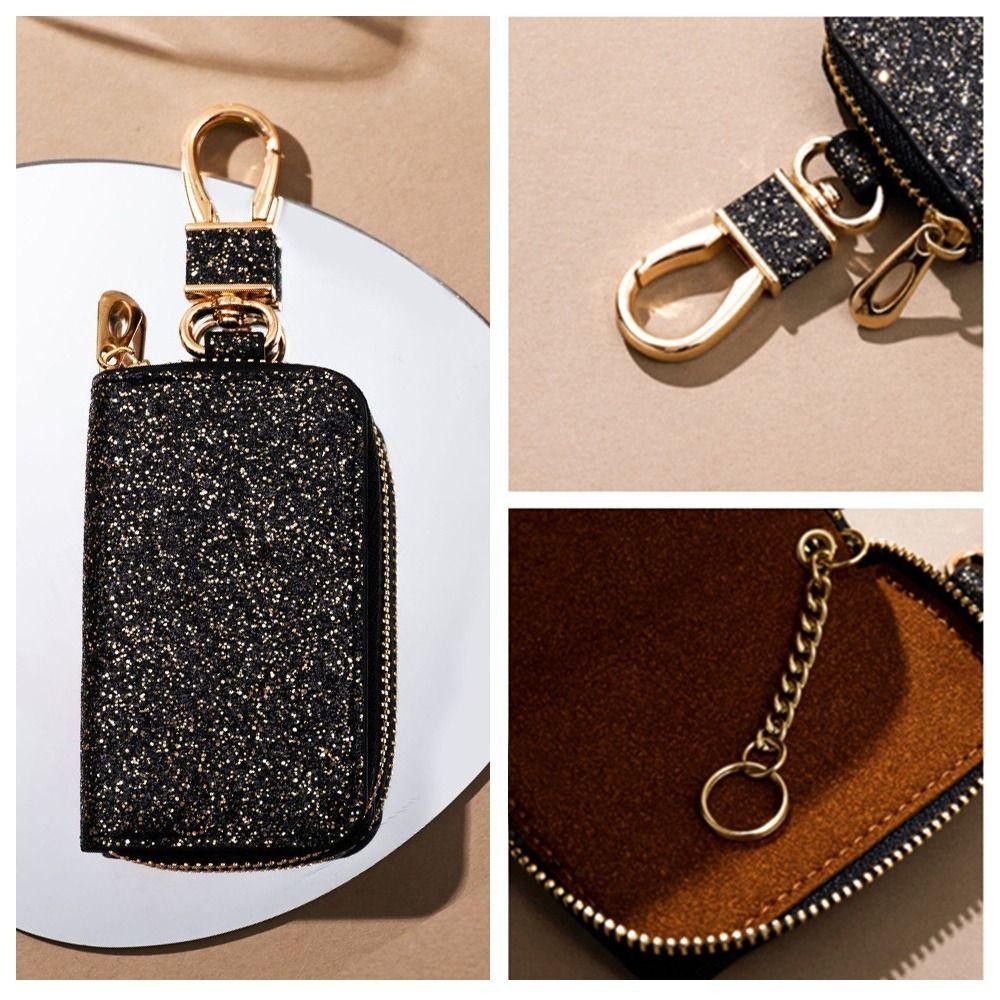 Keepin Bling Small Purse, Simple Solid Color Starry Shiny Coin Bag, Fashion Zipper Luxury Hanging Key Case Bag พวงกุญแจ