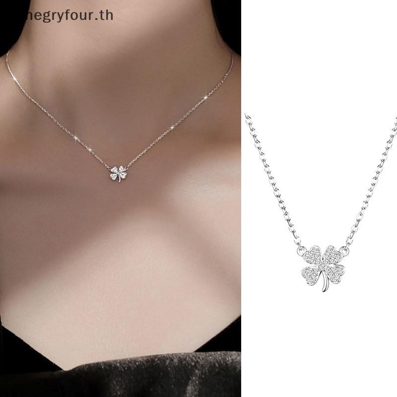 ของขวัญ & ของเล่น แฟชั่นสี่ใบโคลเวอร์สร้อยคอโชคดีใบคริสตัลเพทายจี้กระดูกไหปลาร้าโซ่สําหรับผู้หญิงพรรคแสงเครื่องประดับของขวัญ.