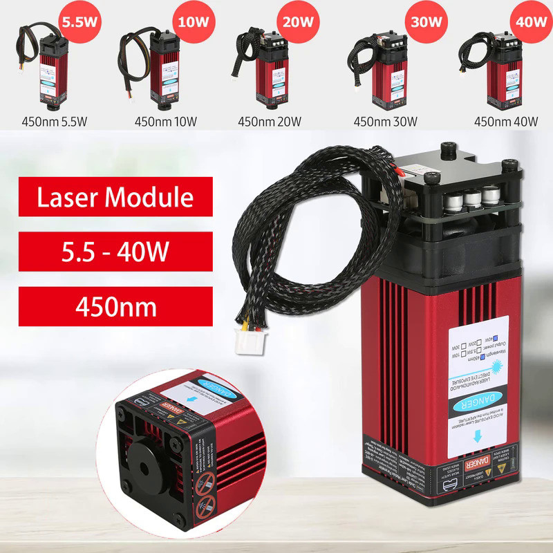 5.5W 10W 20W 30W 40W Laser Module 450nm Engraving Laser Head Fixed Focal Length High Precision Engra