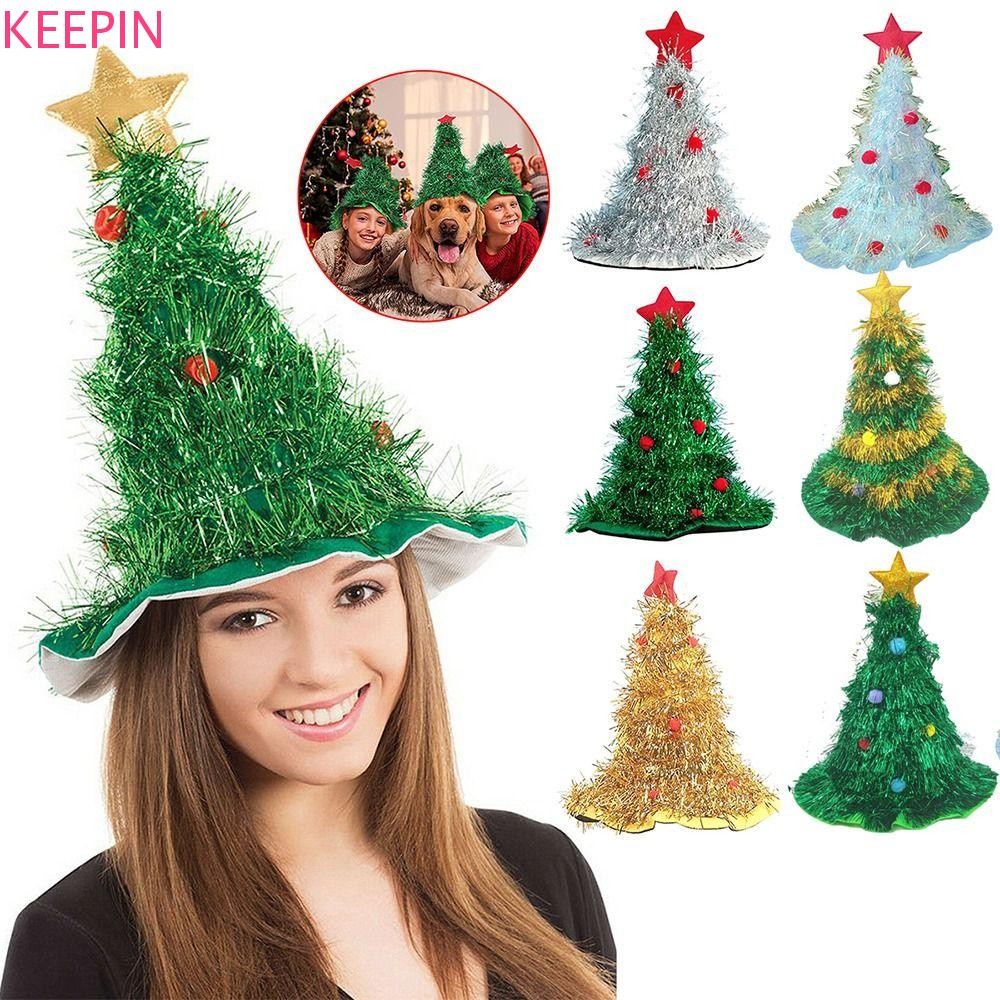 Keepin หมวกคริสต์มาส Party Supplies น่ารักตลก Plush Ball Star ผ้าไม่ทอ Rain Silk สําหรับของขวัญเด็ก Xmas เครื่องประดับ