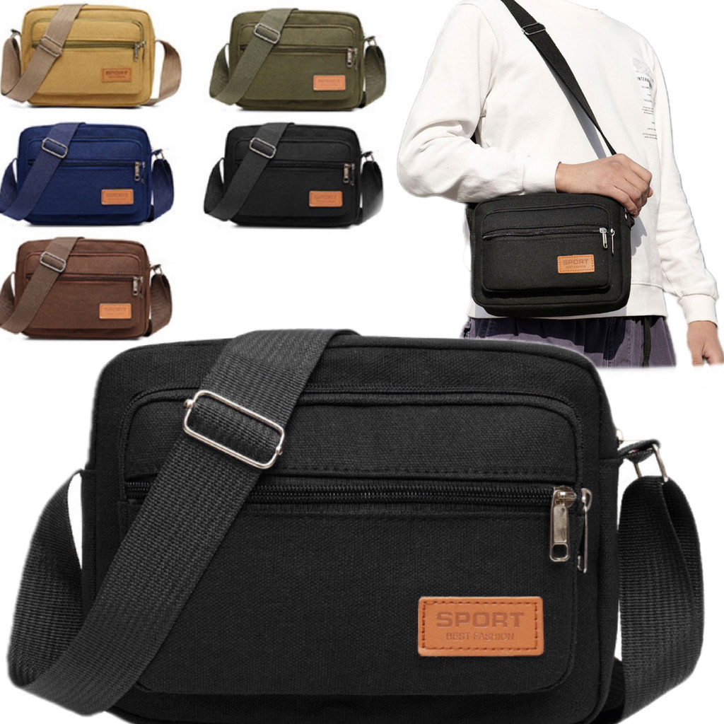 LD-shop :กระเป๋าคาดเอว ซิปเยอะมีหลายช่อง งานผ้าแคนวาส  man014