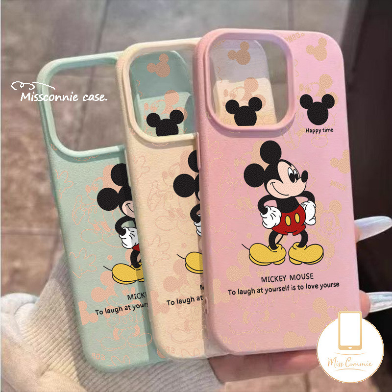 Happy น่ารักการ์ตูน Mickey Mouse Eglish นุ่มสําหรับ IPhone 11 16 15 12 13 14 Pro Max X XR 15 14 16 Plus XS Max สีลูกกวาดหรูหราหนังผิวรู้สึกปก