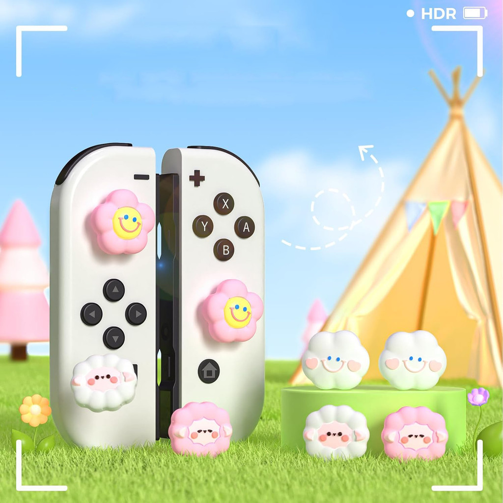 Thumb Grip Caps, 4 ชิ้นน่ารักจอยสติ๊กฝาครอบใช้งานร่วมกับ Switch/OLED/Switch Lite, ซิลิโคนเกรดอาหาร Thumbstick ฝาครอบสําหรับสวิทช์