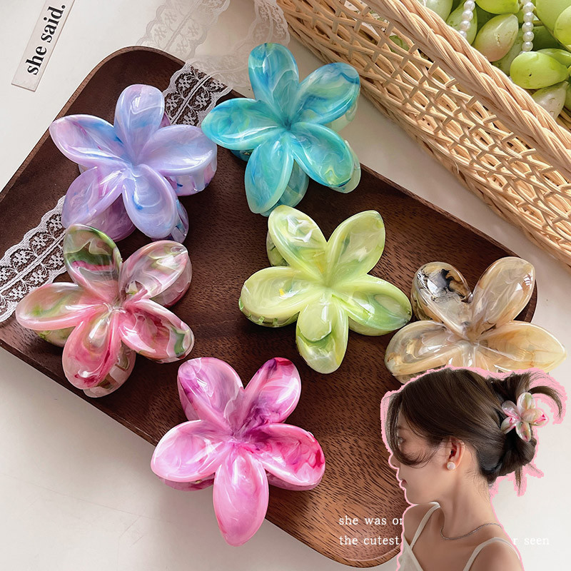 สีย้อมดอกไม้กิ๊บผู้หญิง 2024 ใหม่ด้านหลังหัวคลิปฉลามขนาดใหญ่ หมวก