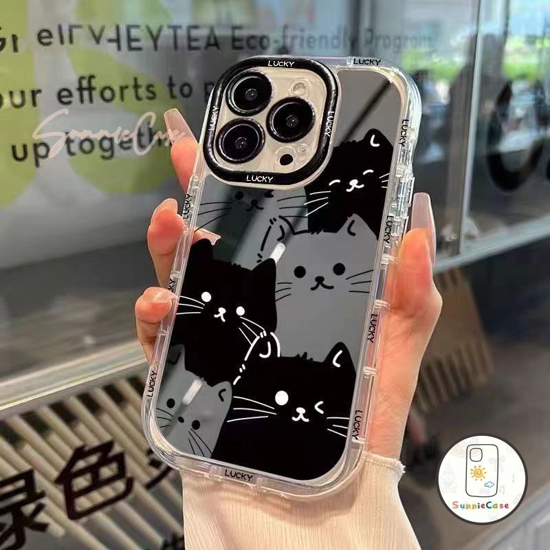 เส้น คิตตี้ เคสไอโฟน11 สำหรับ IPhone 13 12 14 15 11 16 Max Plus X XS XR Pro Max 8 7 14 7Plus SE 2020 พื้นผิวกระจก เคส