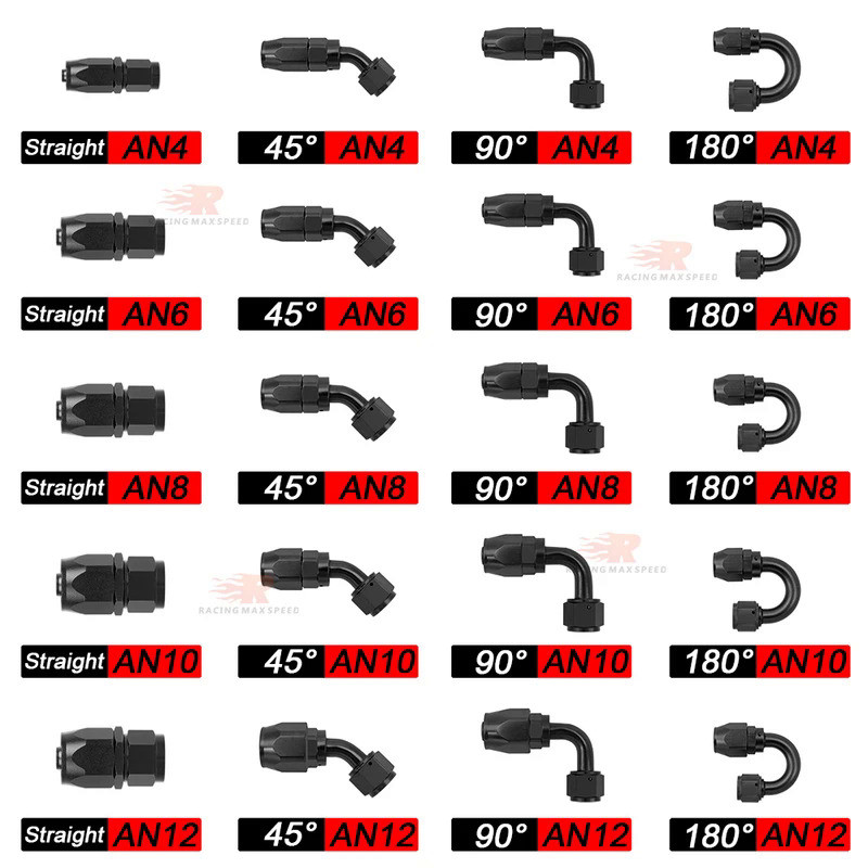 QR Universal AN4 AN6 AN8 AN10ตรง45 90 120 180องศาน้ำมันการใช้หมุนข้อต่อท่อน้ำมันท่อชุดอะแดปเตอร์สีดำ