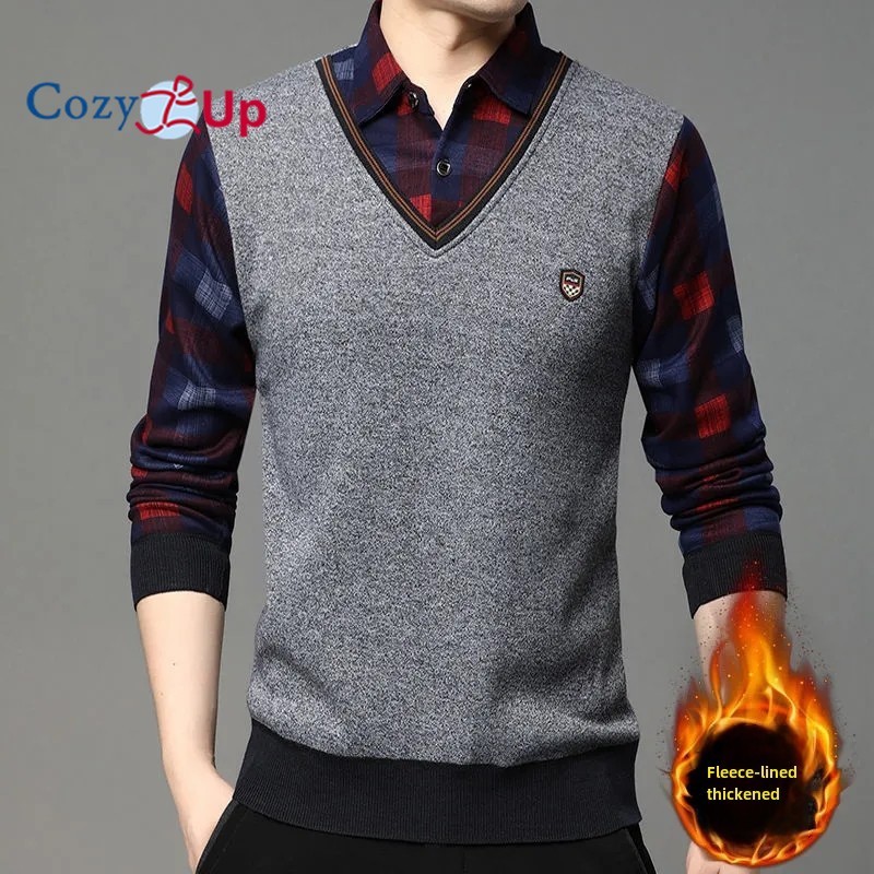 Cozy Up เสื้อเชิ้ตแขนยาวผู้ชาย Ribbed ถัก 2 in 1 เสื้อ Crop Top เสื้อกันหนาวเสื้อด้านบน