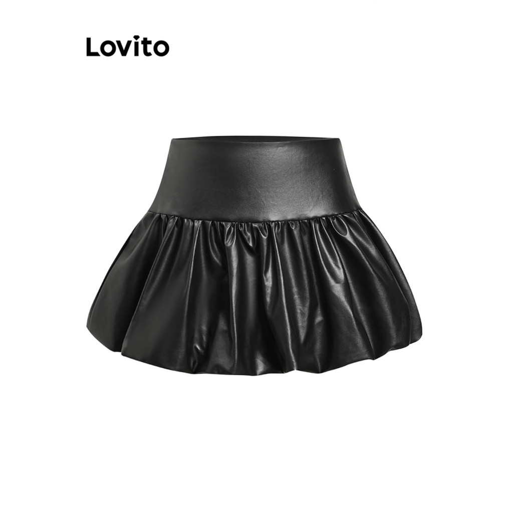 Lovito กระโปรง PU ทรงเรียบง่ายน่ารักสำหรับผู้หญิง L110AD487