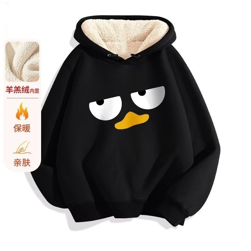 เสื้อกันหนาวมีฮู้ดขนแกะขนแกะแคชเมียร์อินผู้ชายหนาหลวมการ์ตูนพิมพ์เสื้อฮู้ดลําลอง