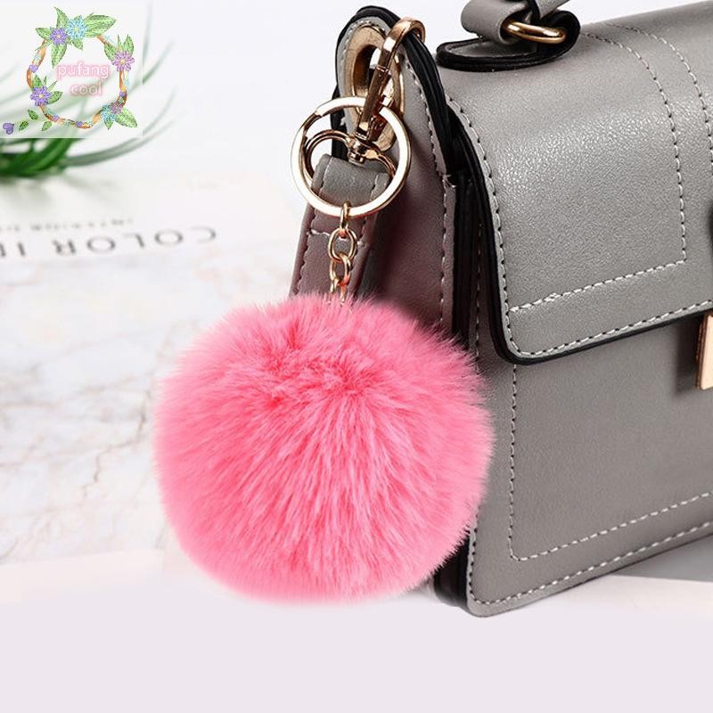 Pucool Fluffy Fur Pom พวงกุญแจนุ่ม Faux สีสันกระต่ายขนสัตว์พวงกุญแจรถ Pompom Key Chains Key ผู้ถือผู้หญิงกระเป๋าจี้ TH