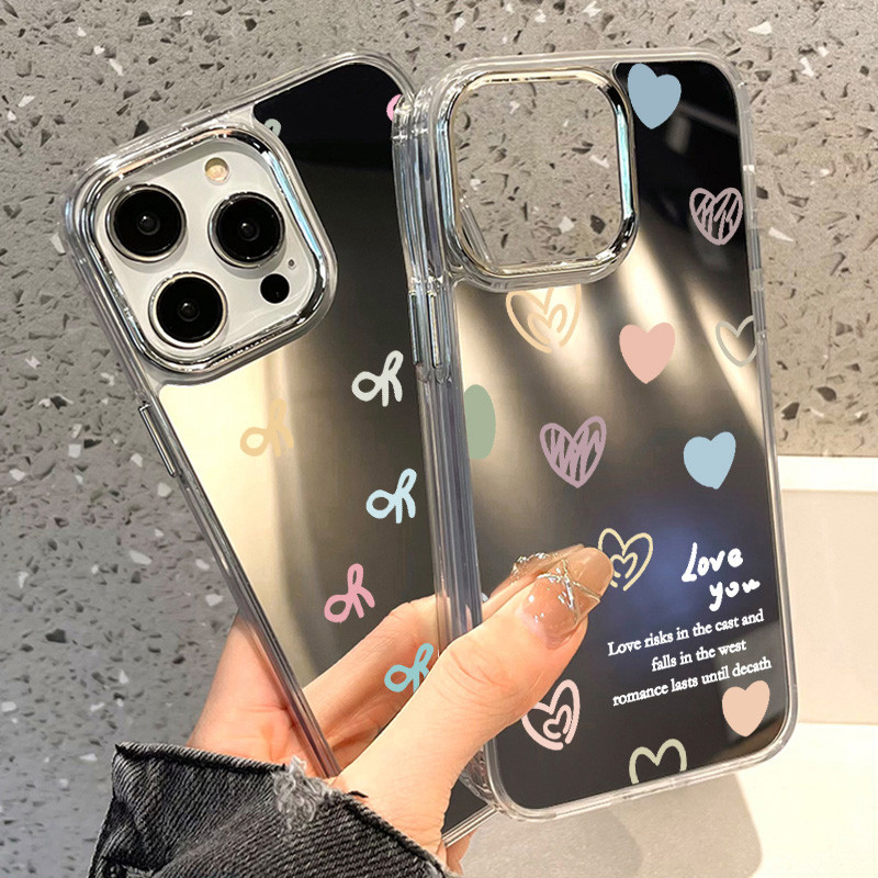 COD Case เคส iPhone 15 13 11 16 14 12 17 Pro Max เคสไอโฟน11 12pro Loveดอกไม้บานเล็กเต็มจอ กรณีโทรศัพท์มือถือชุบกระจก