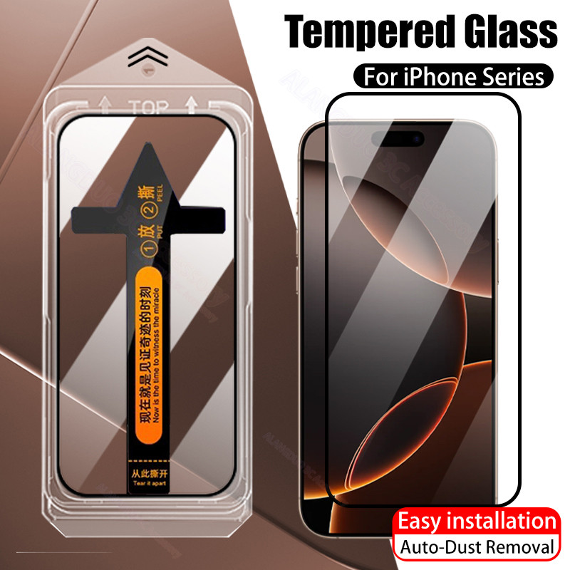 กาวเต็มกระจกนิรภัยสําหรับiphone 16 15 14 13 Pro Max Plusฝุ่นอัตโนมัติลบคลุมทั้งหมดป้องกันหน้าจอAnti-peepingความเป็นส่วนตัวแก้วติดตั้งง่าย
