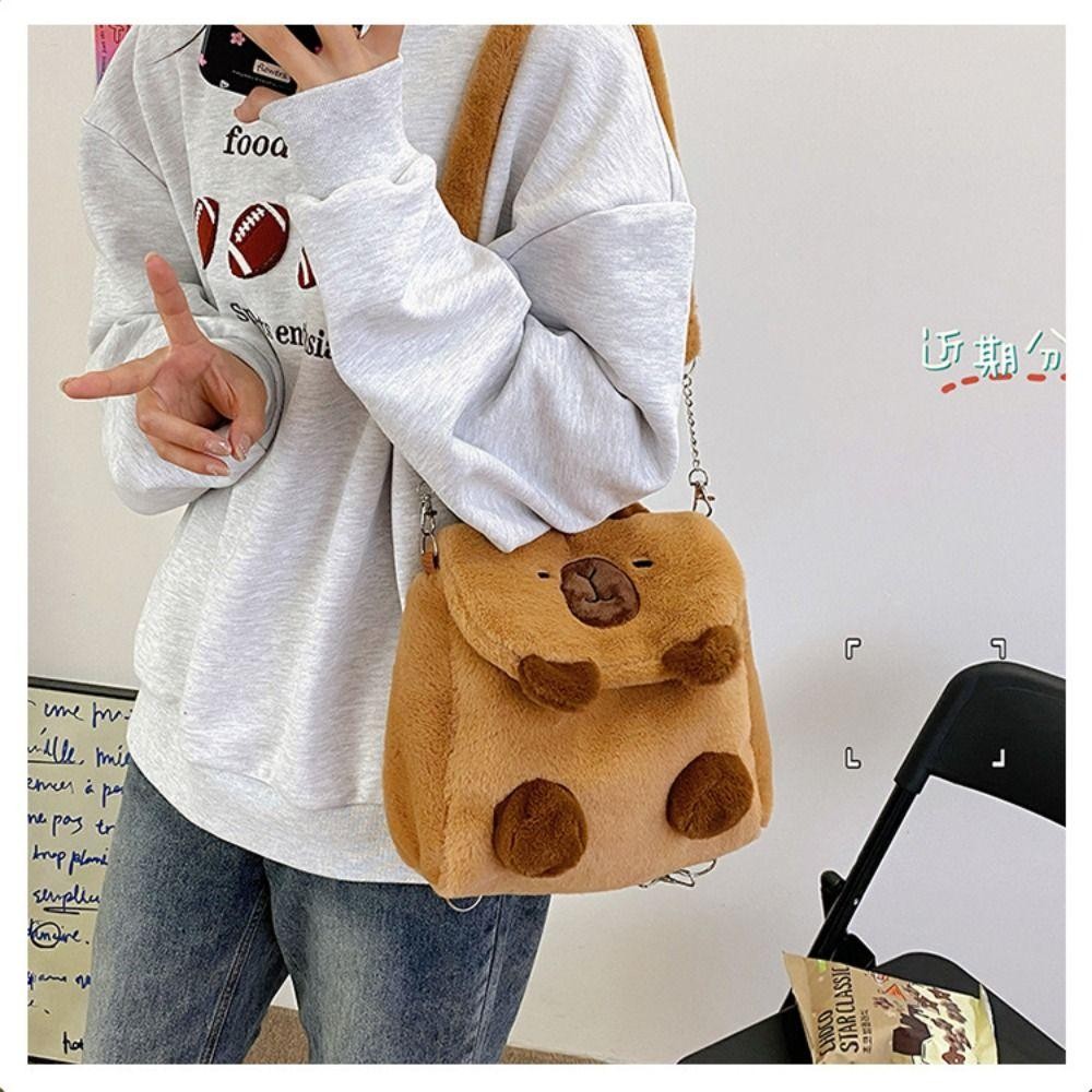 Sevenhalf Capybara Crossbody Bag, Kawaii Siamese Cat Plush Backpack, Gift Cartoon Animal Plush Bear Flip Cover Cartoon Shoulder Bag Girls - รูปที่ 6