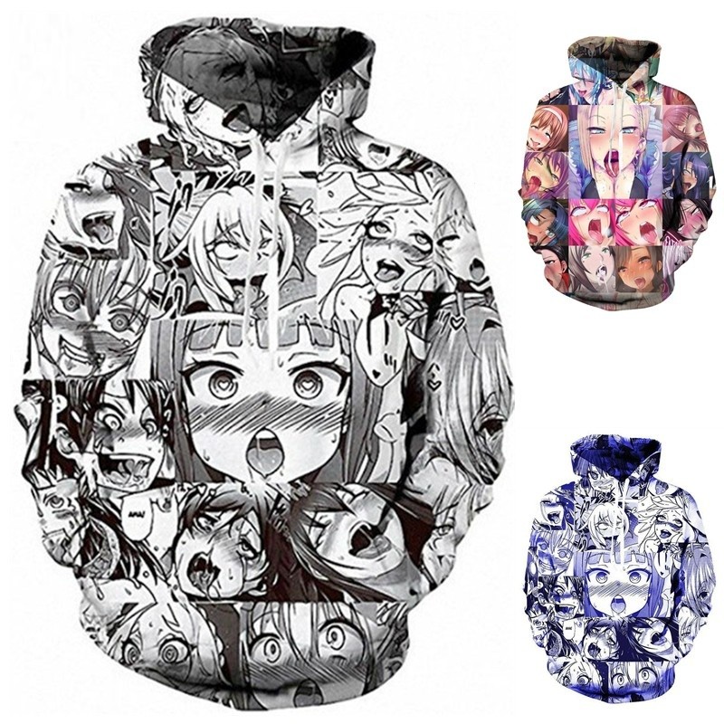 3 สไตล์ Hentai Ahegao Hoodie 3D พิมพ์เสื้อกันหนาวผู้ชายเสื้อแจ็คเก็ตมีฮู้ดลําลองผู้หญิง