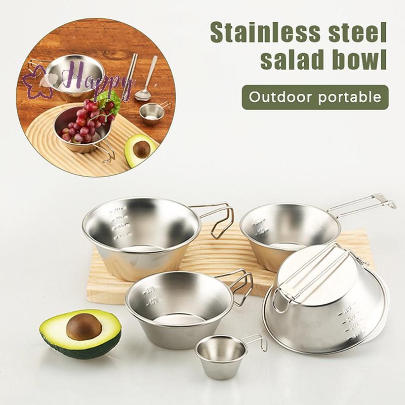 <Happybay> 30/200/400ml 304 สแตนเลส Sierra ถ้วยบนโต๊ะอาหารกลางแจ้งสําหรับ Camping และ Picnics Stackable แขวนชามซุปลดราคา