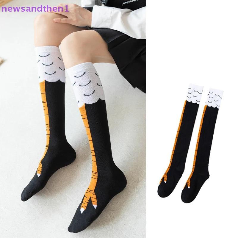 Newsandthen1 Chicken Paws ฟุตถุงเท้าผู้หญิงกว่าเข่าถุงเท้ายาวการ์ตูนตลกผ้าฝ้ายขาไก่ Claw สุภาพสตรี 3D พิมพ์ต้นขาถุงเท้าสูง Nice