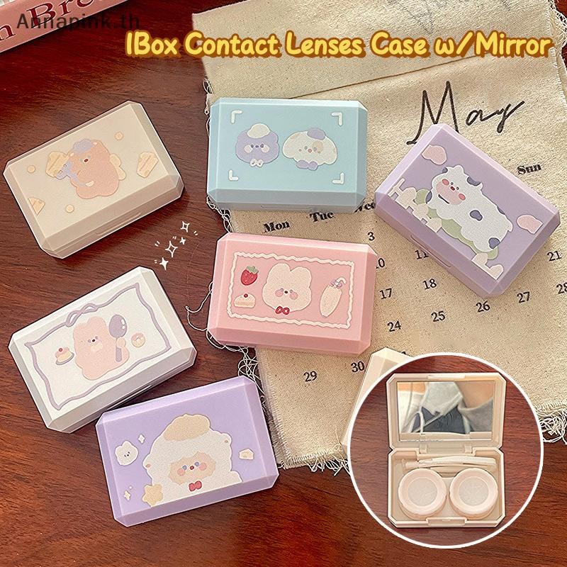 Annapink.th 1 กล่องคอนแทคเลนส์การ์ตูนหมีกระต่ายความงามนักเรียนกล่องเก็บเลนส์แบบพกพาคอนเทนเนอร์ W/Wea