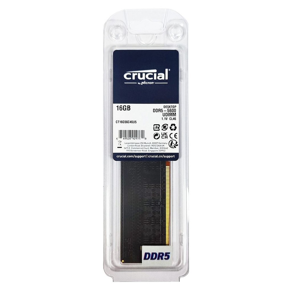 Crucial 1x16GB DDR5 5600MHz CL46 UDIMM RAM Desktop Memory, CT16G56C46U5
