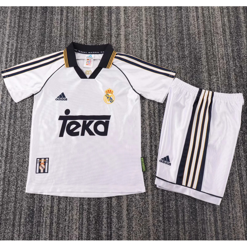 [เด็ก] 1998 Real Madrid Home Top + กางเกงขาสั้นฟุตบอล Retro Jersey