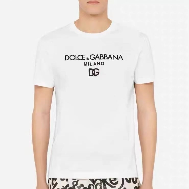 Dolce & Gabbana เสื้อยืดผู้ชายผู้หญิงผ้าฝ้ายแท้พิมพ์แฟชั่น All-Match แขนสั้น 8..8