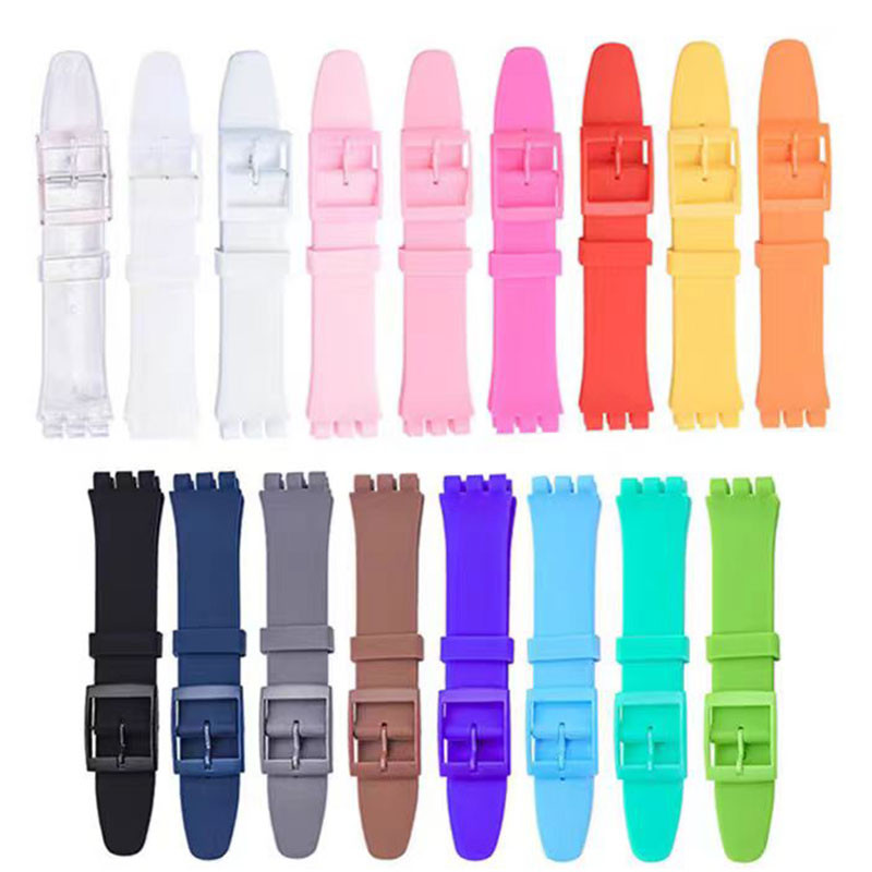 สายนาฬิกาซิลิโคนบางเฉียบสําหรับสายนาฬิกา Swatch 12 มม.16 มม.17 มม.19 มม.20 มม.สร้อยข้อมือ YIS404 SURS103 YLS195 ยาง WatchBand สายรัดข้อมือที่มีสีสันกีฬาเข็มขัดข้อมือกันน้ํา