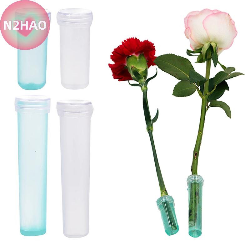 N2hao 20 ชิ้นพลาสติกดอกไม้สดหลอดโภชนาการพร้อมฝาปิด Fresh Water Storage หลอดดอกไม้คอนเทนเนอร์น้ําหลอด