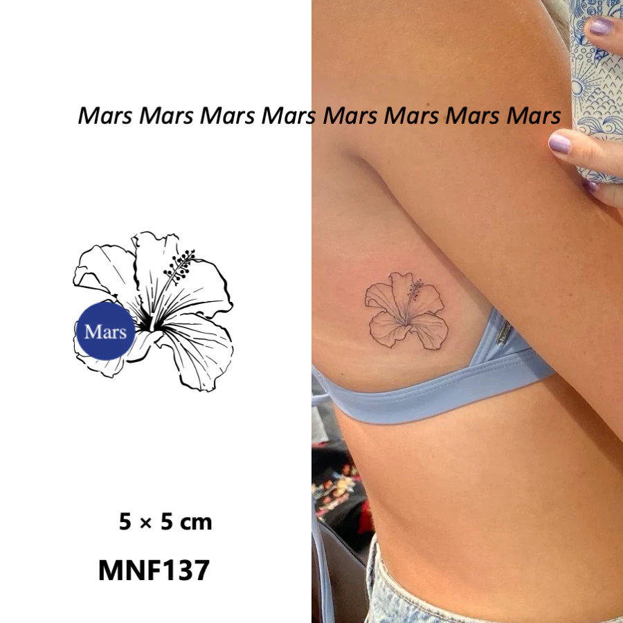 Mars Tattoonew Technology Magic ติดทนนาน 2 สัปดาห์ รอยสักกึ่งถาวร รอยสักชั่วคราว สติ๊กเกอร์รอยสัก ปลอม รายละเอียด Hibiscus MNF137