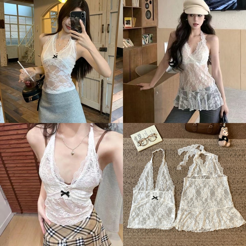 🍎Evelyn🍎เสื้อกั๊ก ลูกไม้ เซ็กซี่ สีขาว เกาหลีสไตล์ เสื้อกั๊กสตรี แขนกุด ผ้าใส่สบาย สวยๆ ใส่สบาย