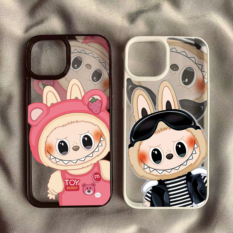 สําหรับiphone 11 16 15 Pro Max 14 11 12 13 15 Pro XR XS X 7 8 Plus SE2022 Monsterสตรอเบอร์รี่Labubuอะคริลิคแข็งซิลิโคนกันกระแทก