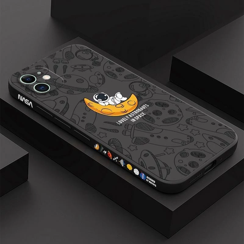 เคส iPhone 16 15 สีพื้น iPhone 11 13 12 15 ภาพประกอบอวกาศ เคสโทรศัพท์นักบินอวกาศ XTKR