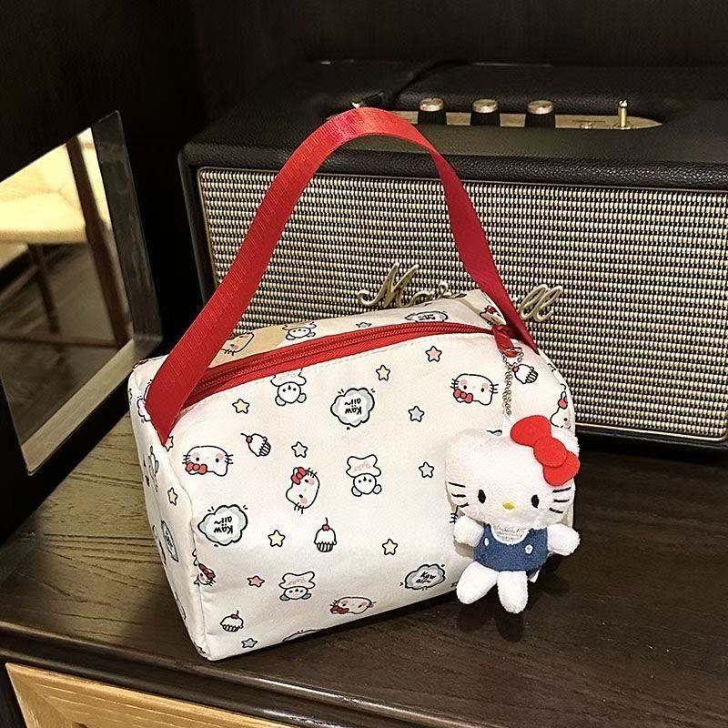SANRIO สวัสดี คิตตี้ กระเป๋าเครื่องสําอางความจุขนาดใหญ่/กระเป๋าเก็บของแบบพกพา/กระเป๋าตู้เย็น/ซานริโอ สามมิติกระเป๋าถือสุดน่ารัก