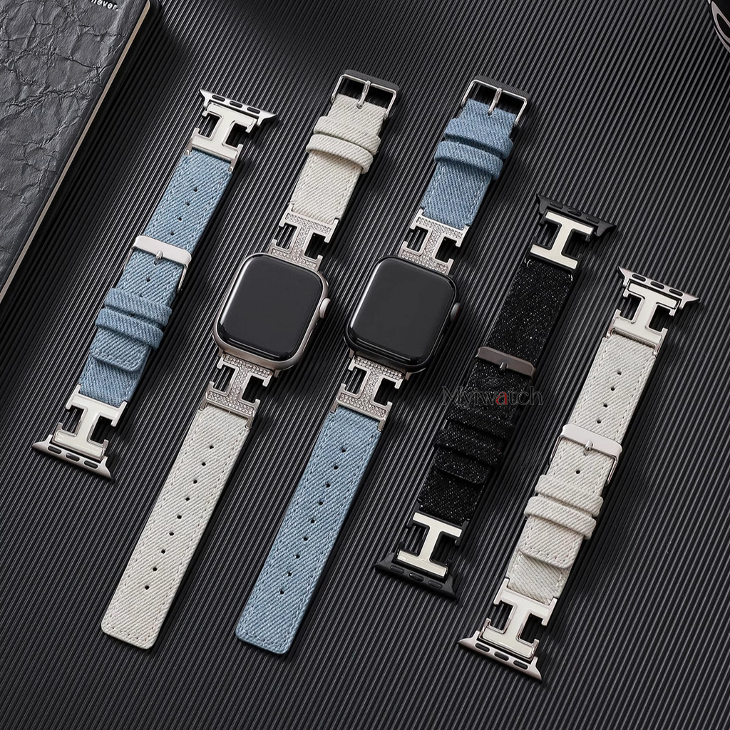 ประณีตยีนส์ผ้าใบสายหนังแท้สําหรับ ฉันดู ชุด พิเศษ 10 9 8 7 6 5 กับ 4 3 2โลหะ ชม. ออกแบบเพชรสายรัดข้อมือสําหรับ ฉันดู วงดนตรี49มม.46มม.44มม.45มม.42มม.40มม.41มม.38มม.