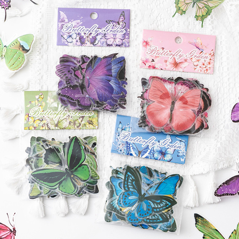 40 ชิ้นน่ารักผีเสื้อ Garden Series สติกเกอร์ PET สมุดภาพ Deco DIY สติกเกอร์