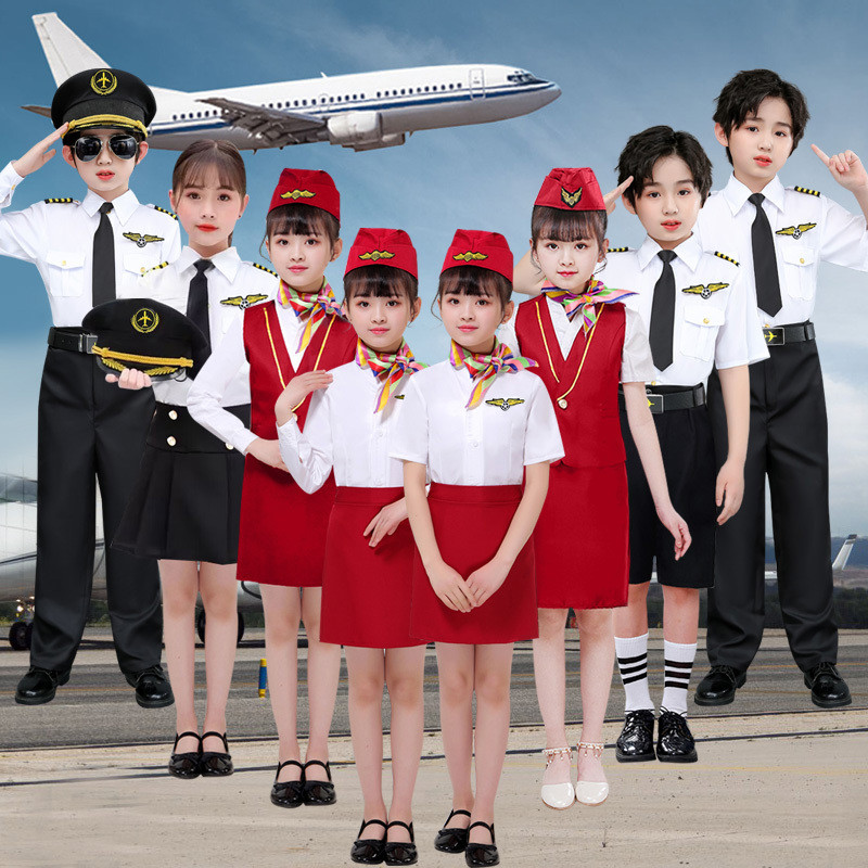 [1468] กัปตันเด็กเครื่องแบบพนักงานต้อนรับบนเครื่องบินชายและหญิงชุดนักบินสำหรับเด็ก