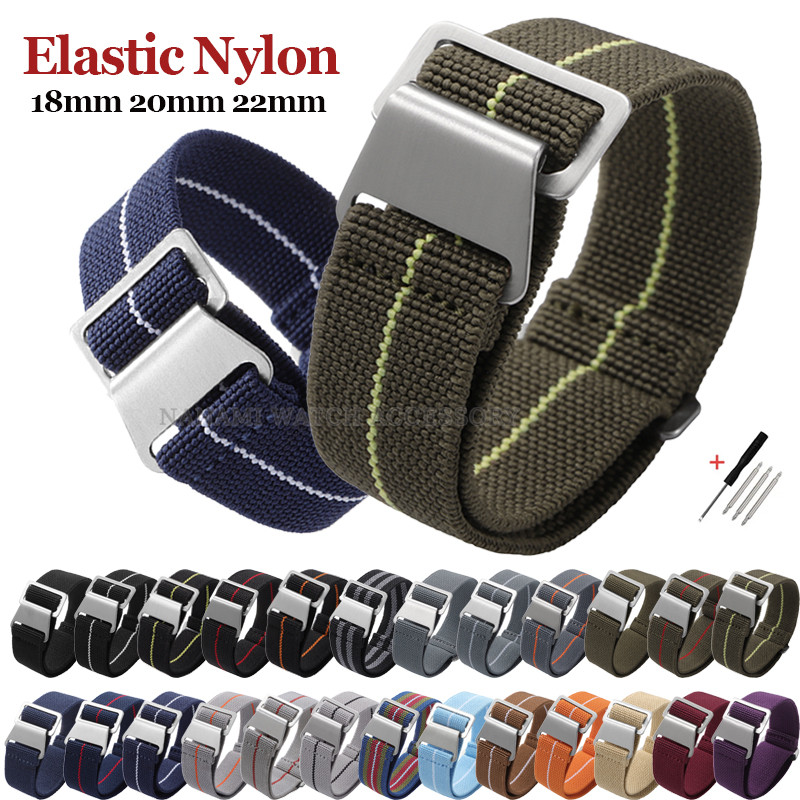 ไนลอนยืดหยุ่นนาโต้สายนาฬิกา18มิลลิเมตร20มิลลิเมตร22มิลลิเมตรสากลผ้าใบ โห่ ร่มชูชีพกระเป๋าทหารสายนาฬิกาข้อมือกลางแจ้งกีฬาห่วงสร้อยข้อมือผู้ชายผู้หญิงข้อมือเข็มขัดส