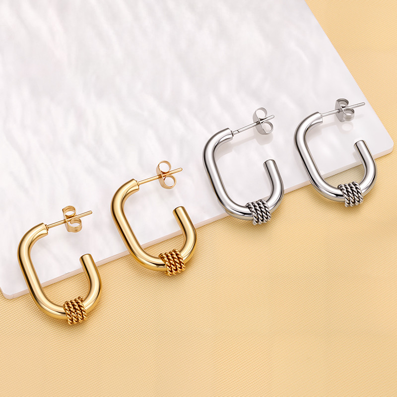 ต่างหูห่วงสแตนเลสทองเปิดรูปตัว C หนา 18K ชุบ Simple Hypoallergenic ต่างหูเครื่องประดับของขวัญสําหรับผู้หญิง