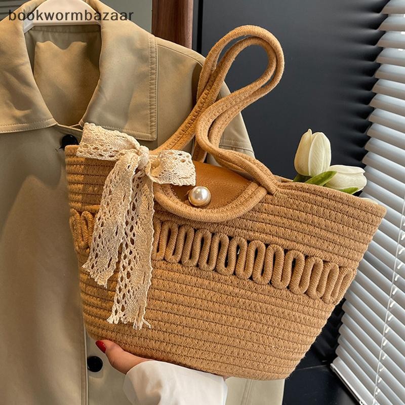 [BOK] เชือกฝ้ายทอกระเป๋าถือสาว Handmade Desktop Storage ตะกร้าเครื่องสําอาง Organizert กล่องตะกร้าปิคนิค [TH]