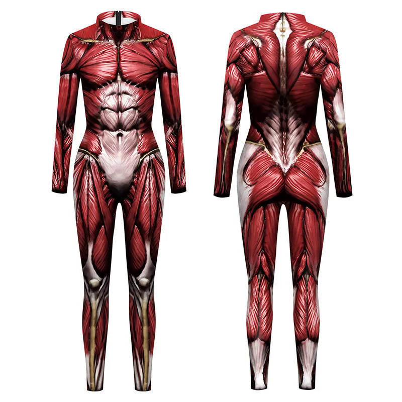 3D Human Muscle Pattern Jumpsuit Anime Giant Cosplay Costume Halloween Bodysuit Spandex Zentai Party