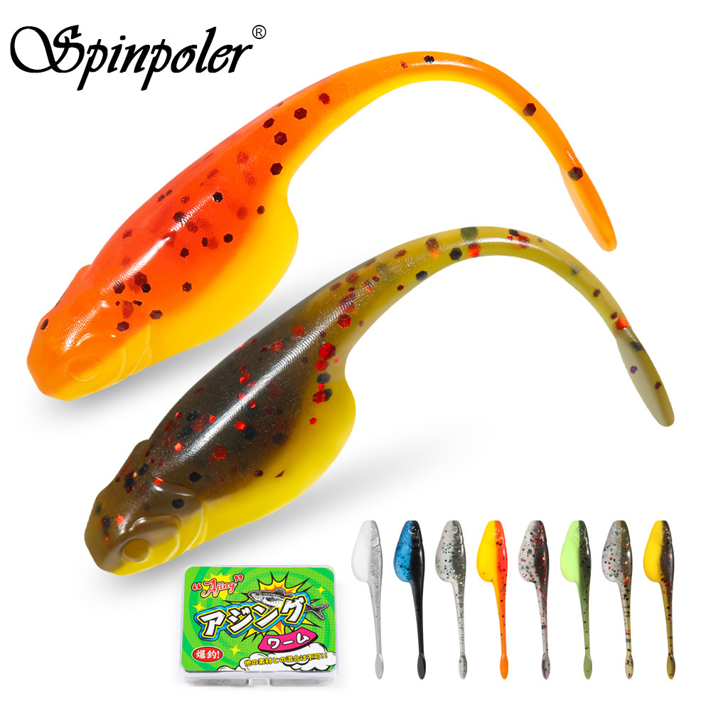 Spinpoler 10 ชิ้น/กล่องเหยื่อตกปลาพลาสติก Shad เหยื่อแบนหาง Swimbaits หนา Ajing ตกปลาเบส Sea Crappie ปลาเทราท์เหยื่อตกปลา
