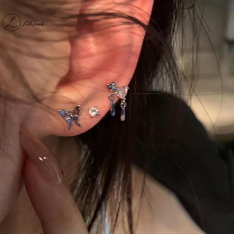 Luimo 6 ชิ้น/เซ็ตเกาหลีแฟชั่น Vintage Silver สี Hoop ต่างหูผู้หญิง Egirl อินเทรนด์ Grunge Aesthetic 