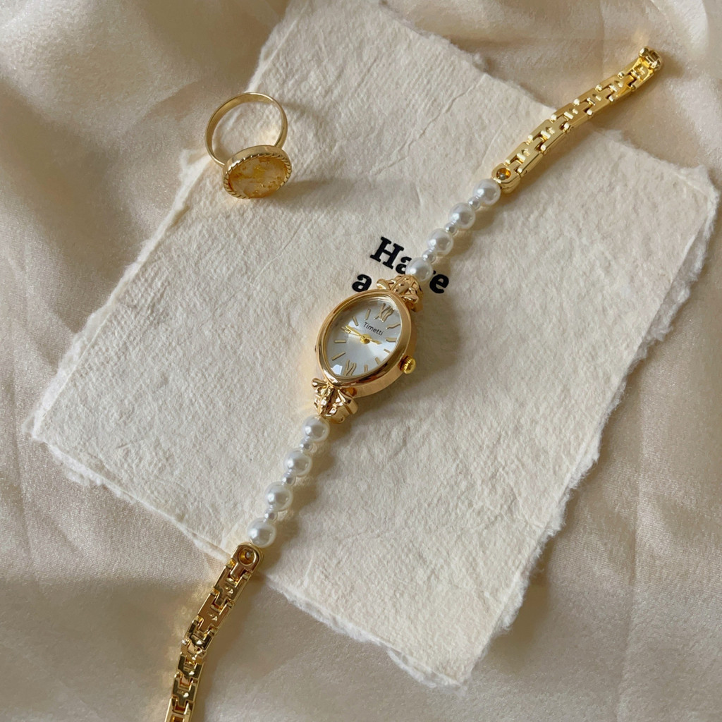 เก๋เก๋คลาสสิกแฟชั่น Classy Chanel สไตล์สร้อยข้อมือมุกนาฬิกาหญิง Niche ของแท้ยี่ห้อ High-End หญิงนาฬิ