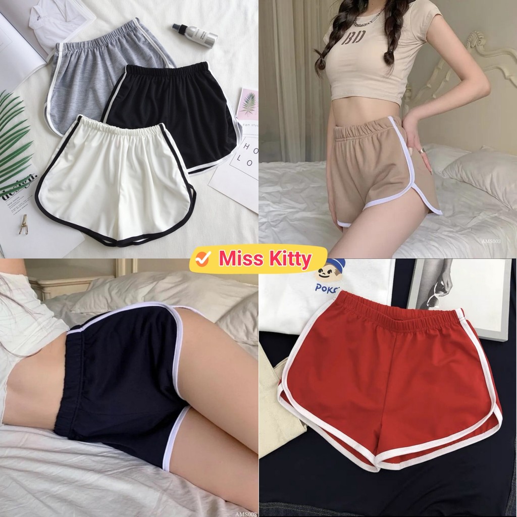 🎀Miss Kitty❤️พร้อมส่ง พร้อมส่ง กางเกงขาสั้น ผ้าเนือวอร์ม ใส่สบายผ้านิ่ม เอวยางยืด ยืดตามตัว สีพาสเทล  "DNK"