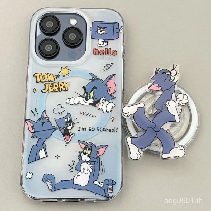 ที่วางแม่เหล็กหมุนได้รูปแมวทอมการ์ตูน ใช้ได้กับเคสโทรศัพท์ Apple 16 iPhone 13/12 Pro Max Hard 12/11 XR