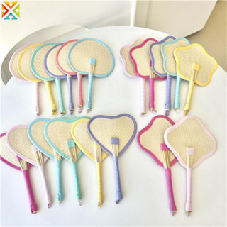 ฤดูร้อนระบายความร้อนด้วยตนเองฟางพัดลมมือที่มีสีสันปาล์ม-ใบไม…