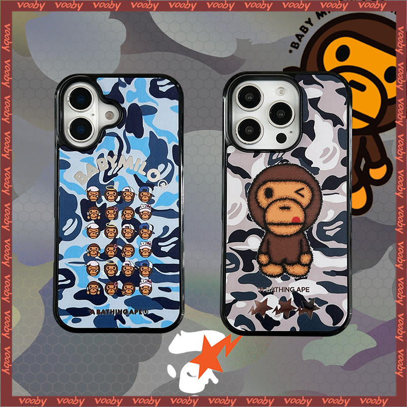 Graffiti สไตล์ BAPPE BABY MILO APE ป้ายกระจกเคสโทรศัพท์เหมาะสําหรับ IPhone16 16Pro 16PM 15 15Pro 15ProMax 14ProMax 14 14Pro 13Pro 13ProMax 12 12P 12PM 11 11Pro 11PM 7 16Plus
