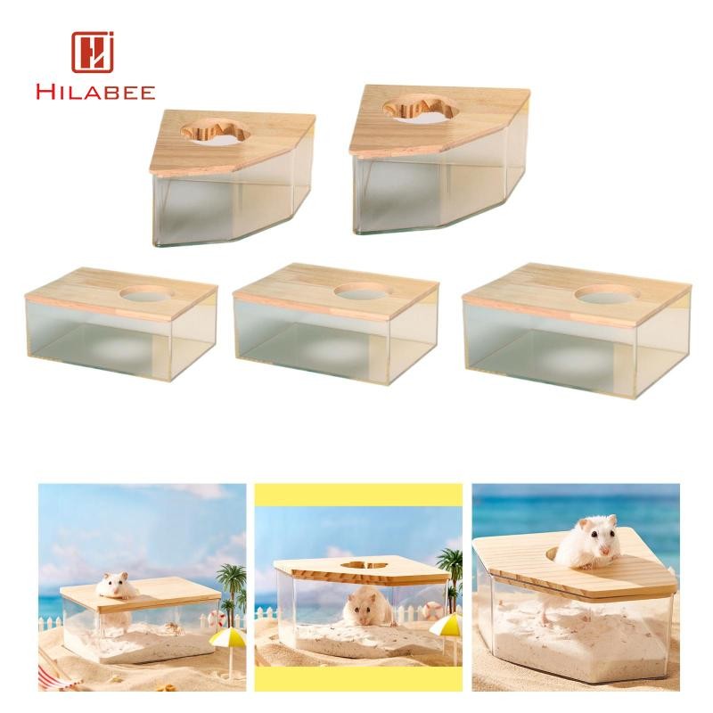 [ฮิลาบี] กล่องอาบน้ําทรายหนูแฮมสเตอร์,ภาชนะอะคริลิคใสสําหรับสัตว์เล็ก,ห้องน้ําและอุปกรณ์สําหรับหนู