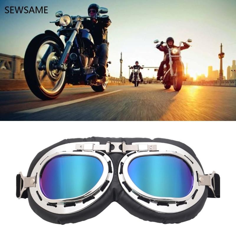 SEWSAME Retro Vintage Aviator Pilot Goggles แว่นตาป้องกันแว่นตา