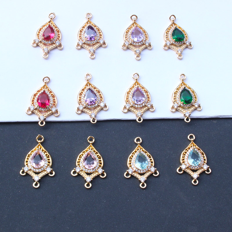Hollow สี Retention แขวน Micro-Inlaid Zircon Drop-Shaped พู่การเชื่อมต่อจี้ DIY Rare Earth Glass สร้
